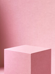 Wall Mural - Shaded pink cube pedestal. 3d computer graphic template of displaying place for your products.