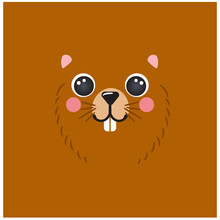 Cute Beaver Portrait Square Smile Head Cartoon Round Shape Animal Face, Isolated Mascot Avatar Rodent Vector Icon Illustration. Flat Simple Hand Drawn For Kids Poster, Cards, T-shirts, Baby Clothes