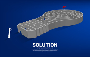 Poster - standing with Light bulb with from maze game. Business concept for problem solving and finding idea.