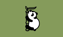 Illustration Of A Panda With Bamboo On A Green Background
