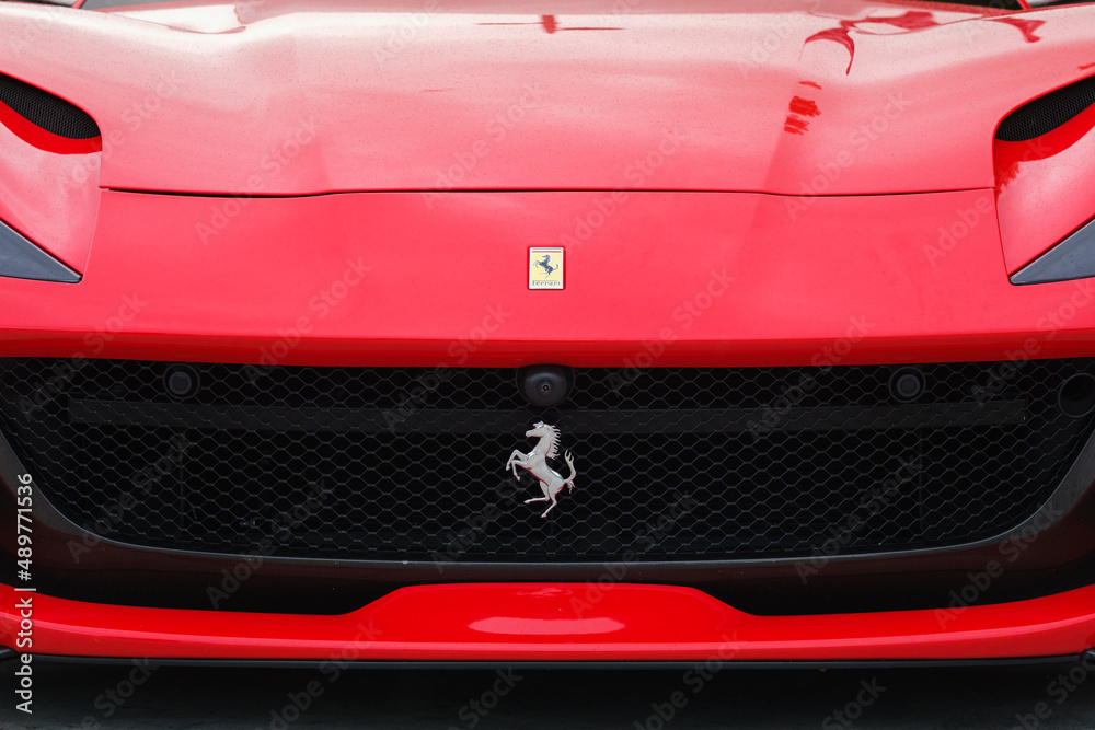 Exotic Ferrari supercar on display at the Miami Concours car show in the upscale Design District