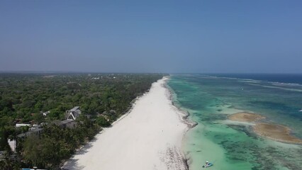 Wall Mural - Diani beach Kenyan coast African Sea drone aerial 4k waves blue indan ocean tropical mombasa turquoise white sand East Africa palms paradise view Kenya landscape 