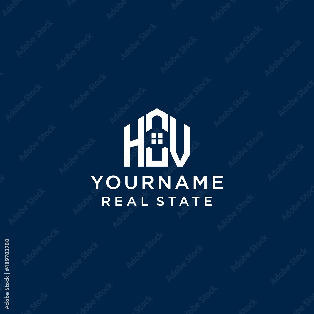 Initial letter HV monogram logo with abstract house shape, simple and ...
