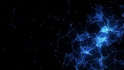 Poster - Technology digital connection dots and lines blue color abstract background. 3d rendering