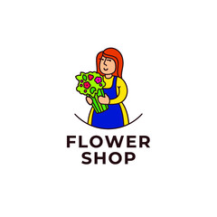 logo template for flower shop, illustration, girl with flowers