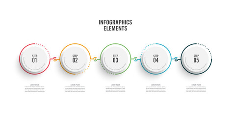 Poster - Banner 5 steps business infographic template with step up options. Template for presentation, chart, graph. Vector illustration.