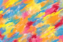 油絵抽象アート背景）エネルギッシュでラフな筆跡　マルチカラー　ピンク・オレンジ・黄色・水色　カラフル