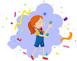 © blueringmedia - Happy girl juggling balls on blue background