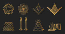 Masonic Symbols Set In Vector. Occult Symbolism.
