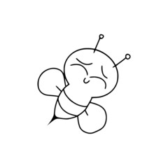 Sticker - Cute little bee hand drawn icon isolated on white background