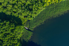 Aerial View Of Forested Shore Of Grosser Linowsee Lake In Summer