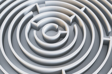 Poster - Top view of abstract round maze background. Solution and way out concept. 3D Rendering.