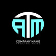 ATM logo monogram isolated on circle element design template, ATM letter logo design on black background. ATM creative initials letter logo concept.  ATM letter design.