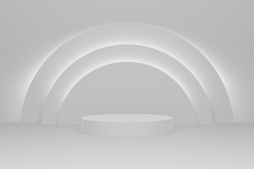 Poster - blank white gradient background with circle glowing product display platform. empty studio with podi