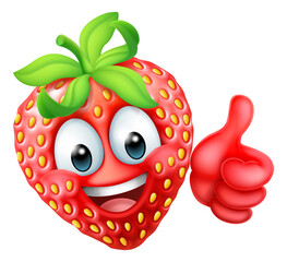 Wall Mural - Strawberry Cartoon Emoticon Emoji Mascot Icon