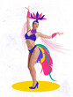 © master1305 - Contemporary art collage with beautiful young woman in drawn colorful carnival peacock costume. Concept of festival, holidays, art, fashion