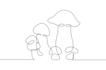 Forest mushrooms in nature.Fresh organic food.One continuous line.Continuous line drawing.Line Art isolated white background.