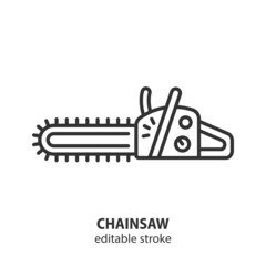 Poster - Chainsaw line icon. Hand electric saw vector symbol. Editable stroke.