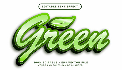 Poster - Editable text effect - 3d green with leaf illustration style concept