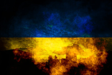 Closeup of grunge Ukrainian flag 