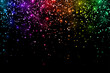 Multicolor glitter shiny holiday falling confetti on black background. Vector