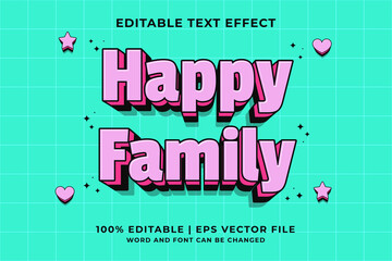 Poster - Editable text effect Happy Family 3d Traditional Cartoon template style premium vector