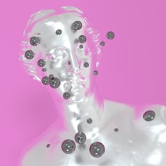 Poster - Surrealistic 3D illustration of the statue of Venus de Milo and the spheres around it.