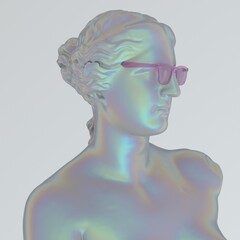 Poster - 3D illustration of a Venus Goddess sculpture with a pink sunglasses. Modern pop art style.