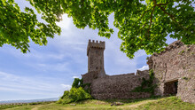 Midday Sun Over Medieval Rocca Of Radicofani Fortress In Tuscany, Italy
