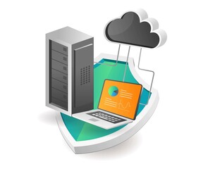 Aufkleber - Flat isometric illustration concept. cloud server security analysis