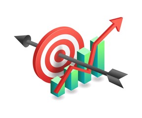 Poster - Flat isometric concept illustration. successful business analysis data target