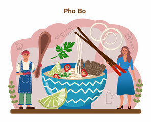 Wall Mural - Pho bo. Vietnamese soup in a bowl. Traditional spicy meal with noodles