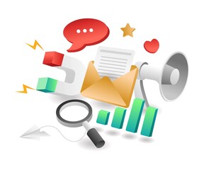 Poster - Flat isometric concept illustration. strategy analyst email marketing campaign