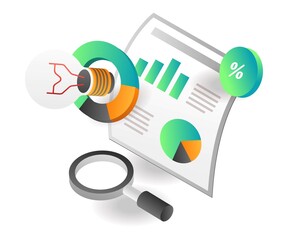 Poster - Flat isometric concept illustration. business data analysis ideas solutions