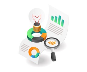 Poster - Flat isometric concept illustration. business analysis data solution ideas