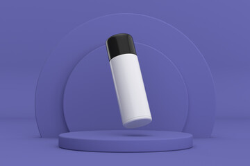 Poster - White Blank Cosmetic Cream Tube or Bottle with Emrty Space for Yours Design over Violet Very Peri Cylinders Products Stage Pedestal. 3d Rendering