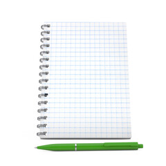 Fototapete - Notepad with Blank Squared Paper Sheet and Green Pen. 3d Rendering