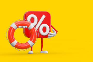 Poster - Sale or Discount Percent Sign Person Character Mascot with Life Buoy. 3d Rendering