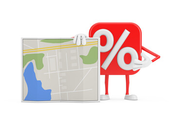 Poster - Sale or Discount Percent Sign Person Character Mascot with Abstract City Plan Map. 3d Rendering