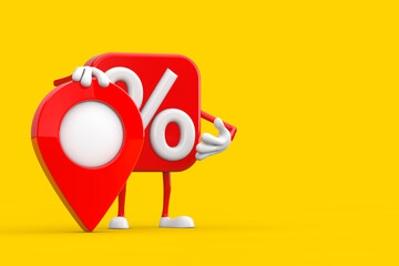 Poster - Sale or Discount Percent Sign Person Character Mascot with Red Map Pointer Target Pin. 3d Rendering