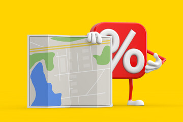 Poster - Sale or Discount Percent Sign Person Character Mascot with Abstract City Plan Map. 3d Rendering