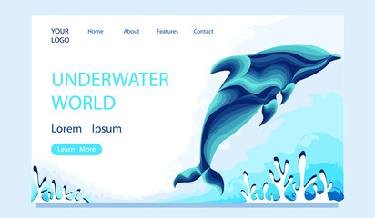 Vector template of the Underwater World website.Design of a web page and a landing page for the development of websites and mobile sites.Underwater world, coral reef.
