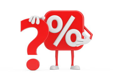 Poster - Sale or Discount Percent Sign Person Character Mascot with Red Question Mark Sign. 3d Rendering