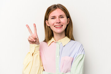 Young russian woman isolated on white background showing number two with fingers.