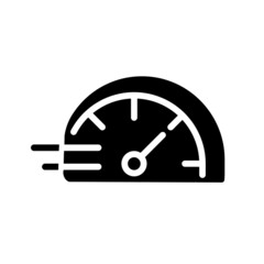 Sticker - Speedometer black glyph icon. Miles per hour. Speed control of vehicle. Acceleration indicator. Dynamic movement. Silhouette symbol on white space. Solid pictogram. Vector isolated illustration