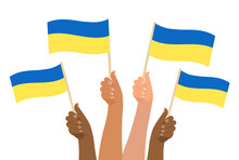 Stop War Ukraine. World Peace. Hand Hold Flag Of Ukraine. Vector Illustration