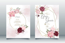 Elegant Wedding Invitation Card With Beautiful Maroon Floral And Leaves Template Premium Vector