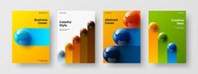 Isolated Realistic Balls Catalog Cover Layout Composition. Unique Corporate Brochure A4 Design Vector Template Bundle.