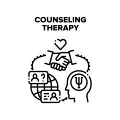 Poster - Counseling Therapy Vector Icon Concept. Psychological Counseling Therapy And Online Consultation With Psychotherapist Or Doctor. Professional Consult Session With Specialist Black Illustration