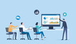 © apinan - Business marketing team working and meeting for business investment on monitor graph report dashboard. Business planning concept. Flat vector illustration design concept